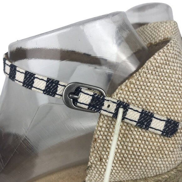 Bass Womens 10 Emelia Blue White Striped Wedge Espadrilles Slingback Heels - Picture 9 of 14